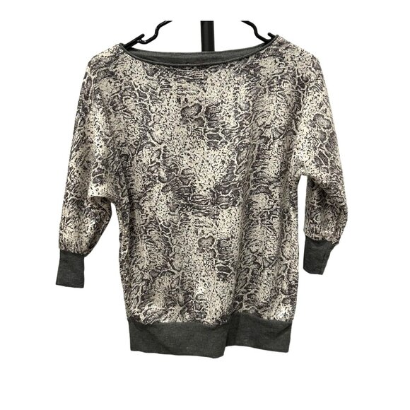 Kaktus NWT Sequined Abstract Animal Print Sweatshirt Grey Ribbed Cuffs Hem Sz XS - Picture 1 of 10